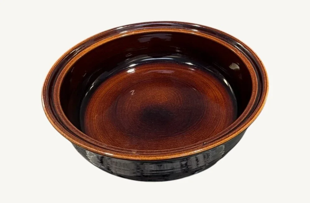 Vintage Red Wing Village Green 2 Qt Round Covered Casserole Brown Aqua MCM